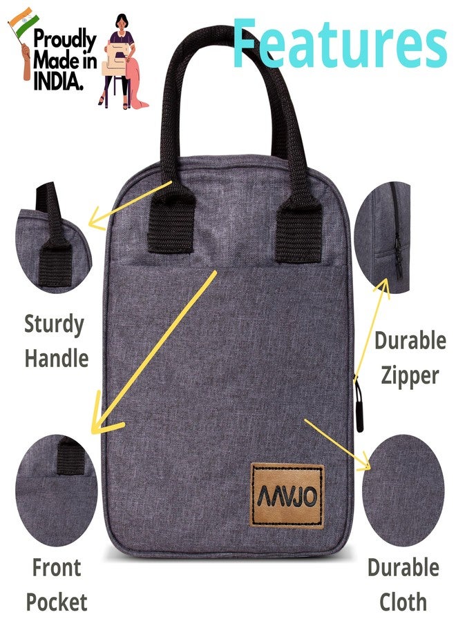 Aavjo Travel Insulated Lunch Tiffin Storage Bag | Bottle Compartment | Easy Carry for Men Women School Office Picnic | Lunch Box Holder | Spacious Lightweight | Grey Tasty Logo - Image 4